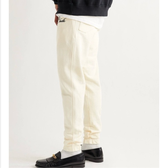 Rhude Men’s Embroidered Logo Loopback Cotton Jersey Sweatpants in Cream, Small - Picture 7 of 13